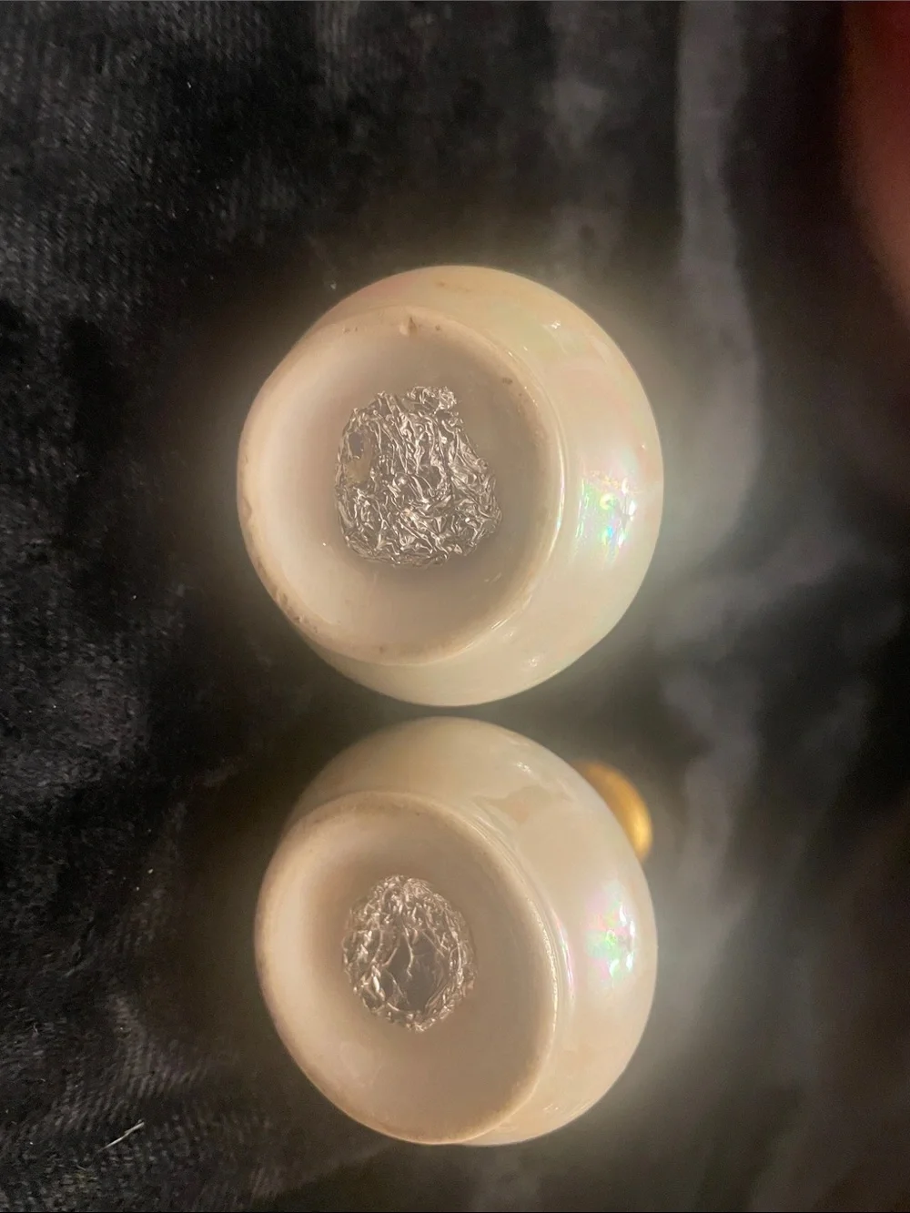 Pearlescent White Salt & Pepper Set with Gold-Trim Tray